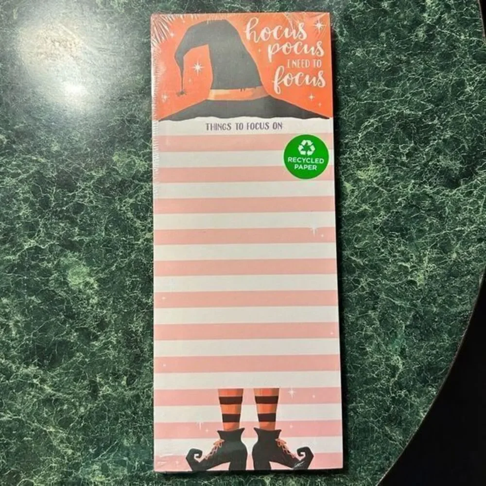 NWT Clementine Magnetic Note Pad “Hocus‎ Pocus I Need To Focus” Orange Striped